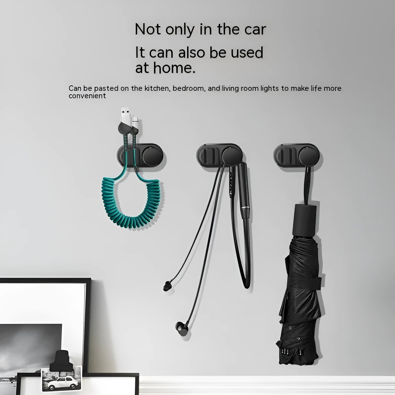 ABS silicone car and home data cable storage hook in dark green, space silver or star black