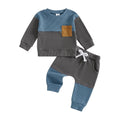 Boys' waffle colour matching pocket two-piece set in blue apricot with top and trousers on light background