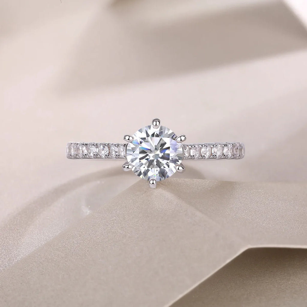 1-carat moissanite wedding ring set, S925 silver platinum plated, gift box, ring sizes 5-9