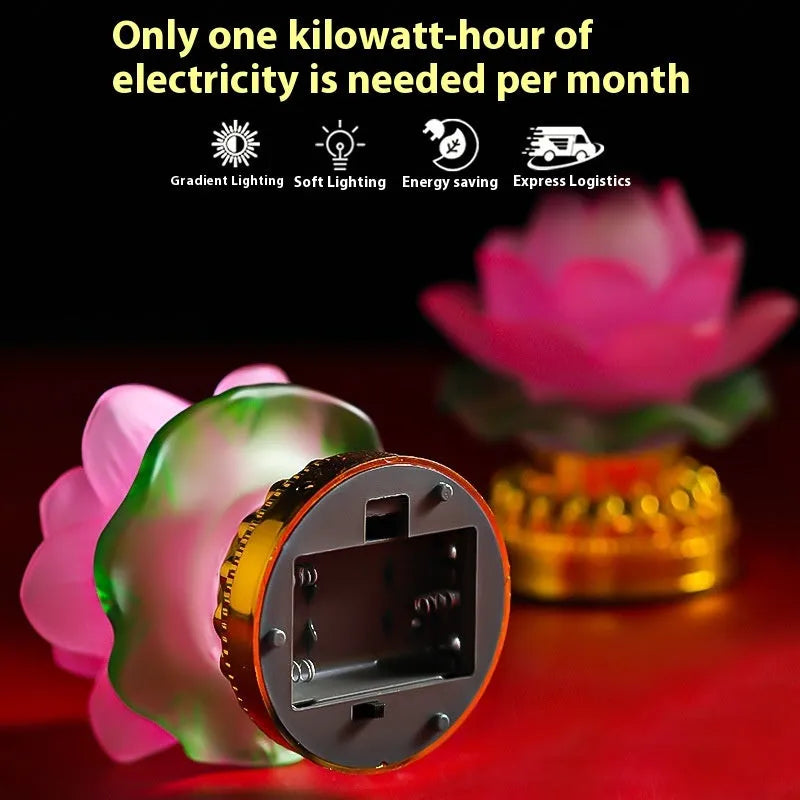 Chinese style lotus lamp in yellow with electronic candle for Buddha statue decoration