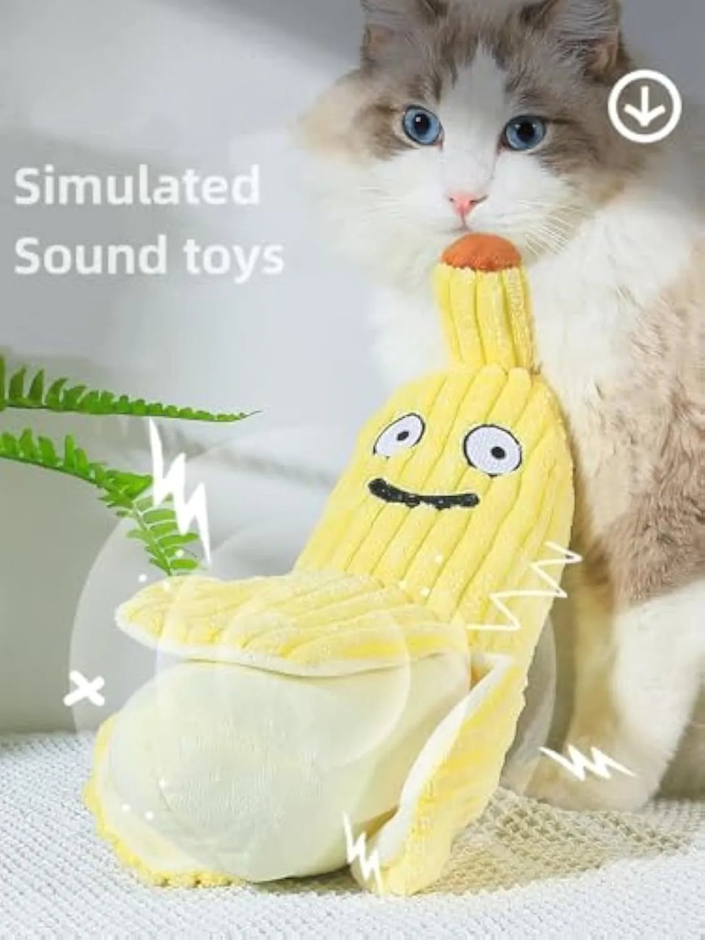 Yellow banana-shaped cat toy with crinkle paper and catnip for indoor play
