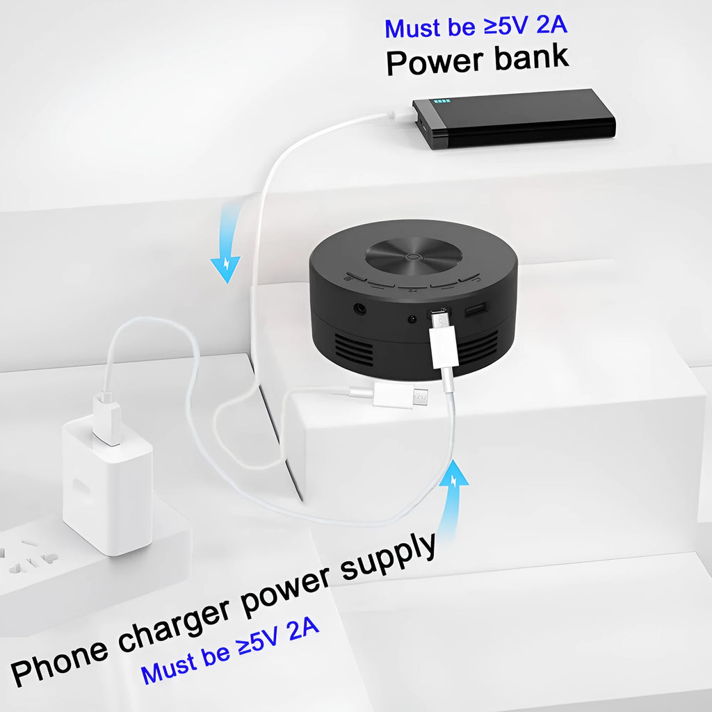 Black mini portable children's projector for mobile phones measuring 110mm