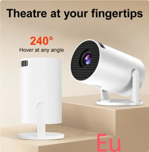 White mini wireless portable projector with 1080p HD resolution for home cinema use