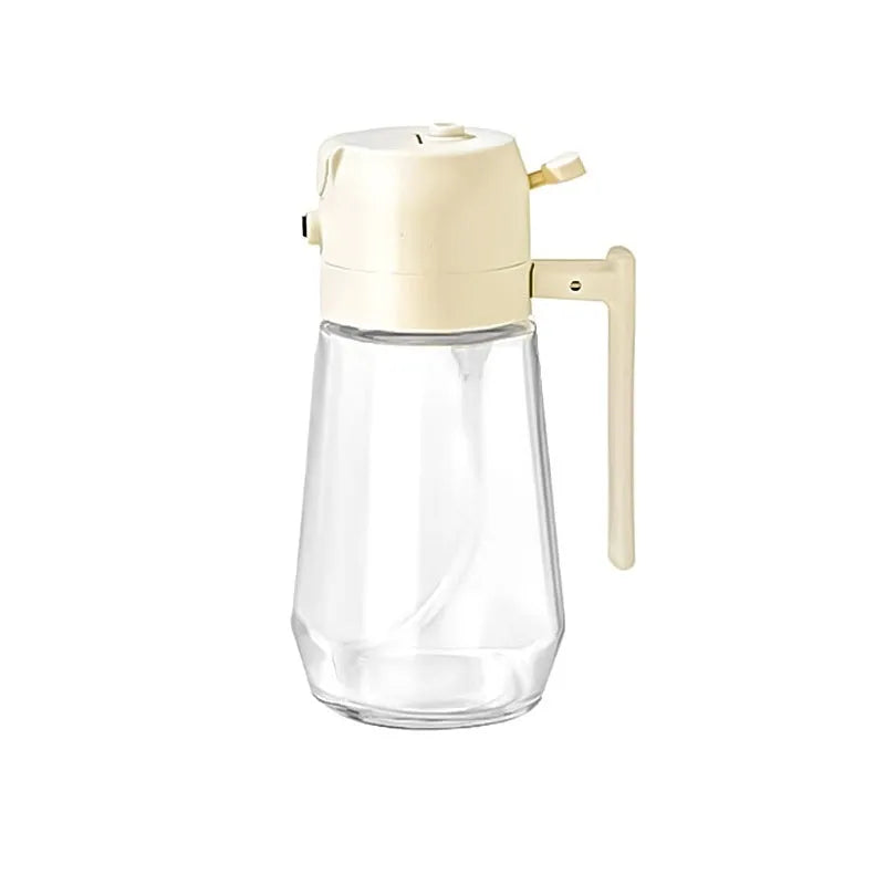 470ml glass oil sprayer dispenser with ergonomic handle in beige, black, green, or yellow colours