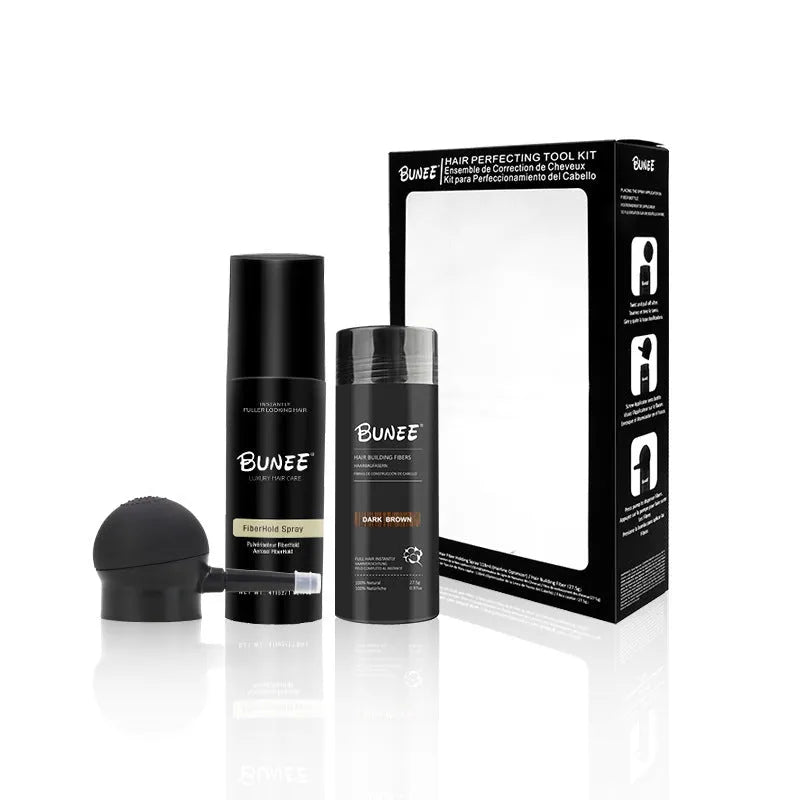Dense hair fibre powder 275g canister with specialised nozzle and shaping spray bottle for hair thickening