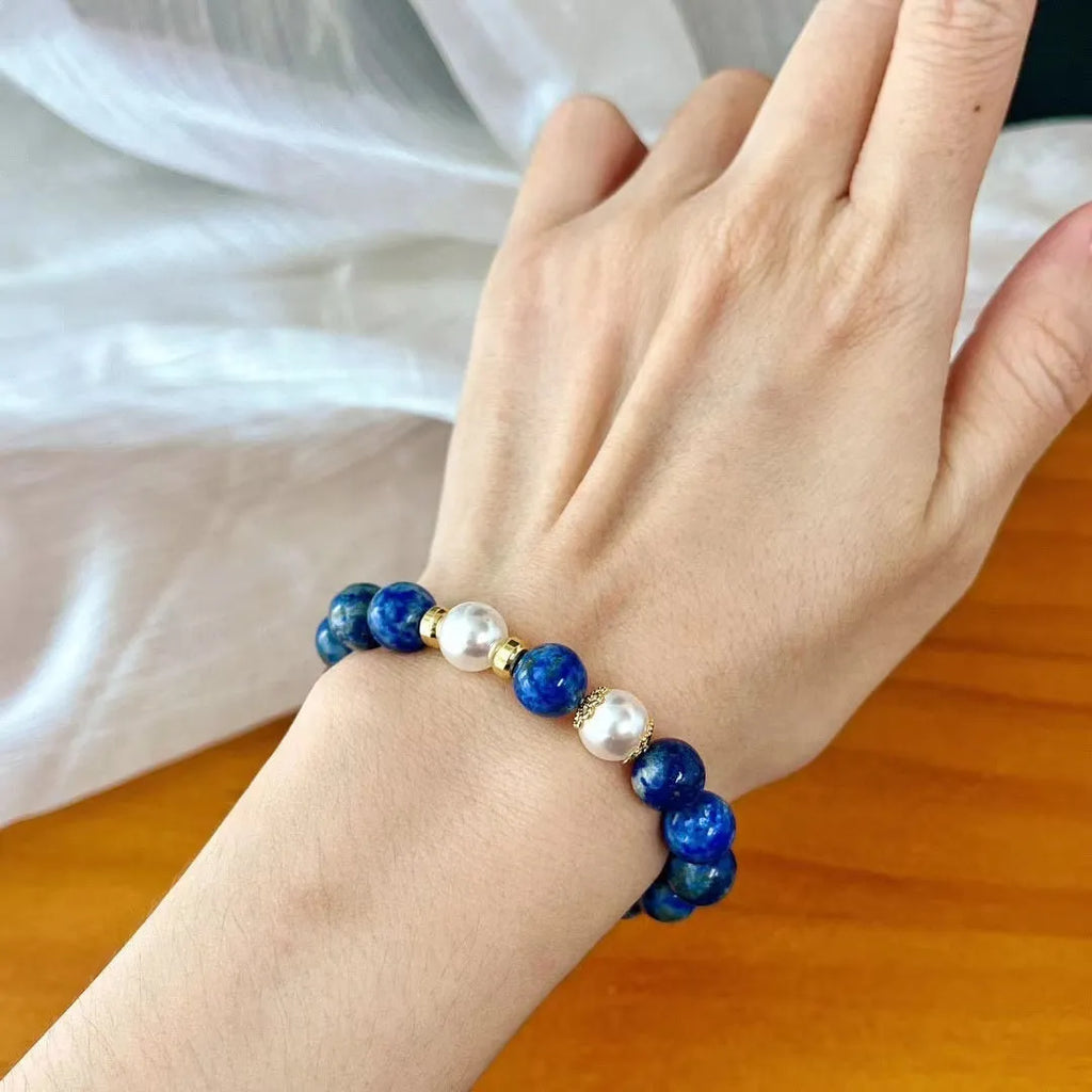 Green and gold lapis lazuli stone bracelet in Chinese retro artistic style