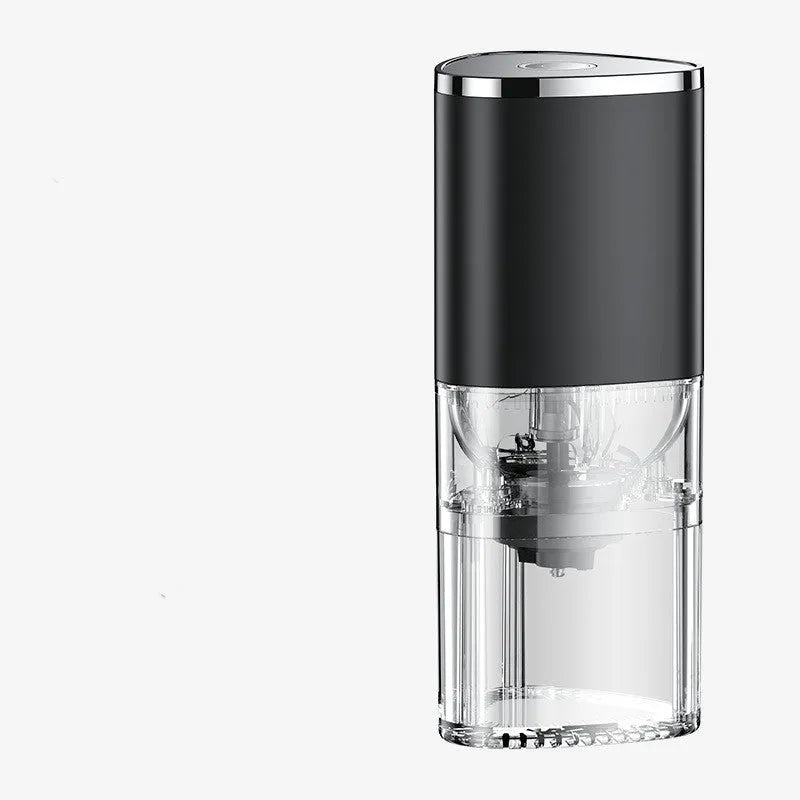 Portable USB rechargeable electric coffee grinder in black or white with ceramic burr.