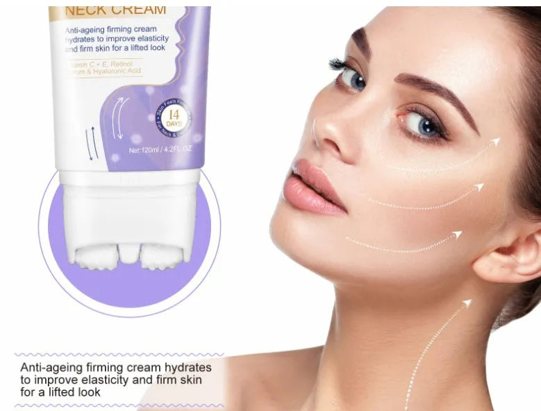 Purple jar of neck cream with multi-ball head massager, 120ml