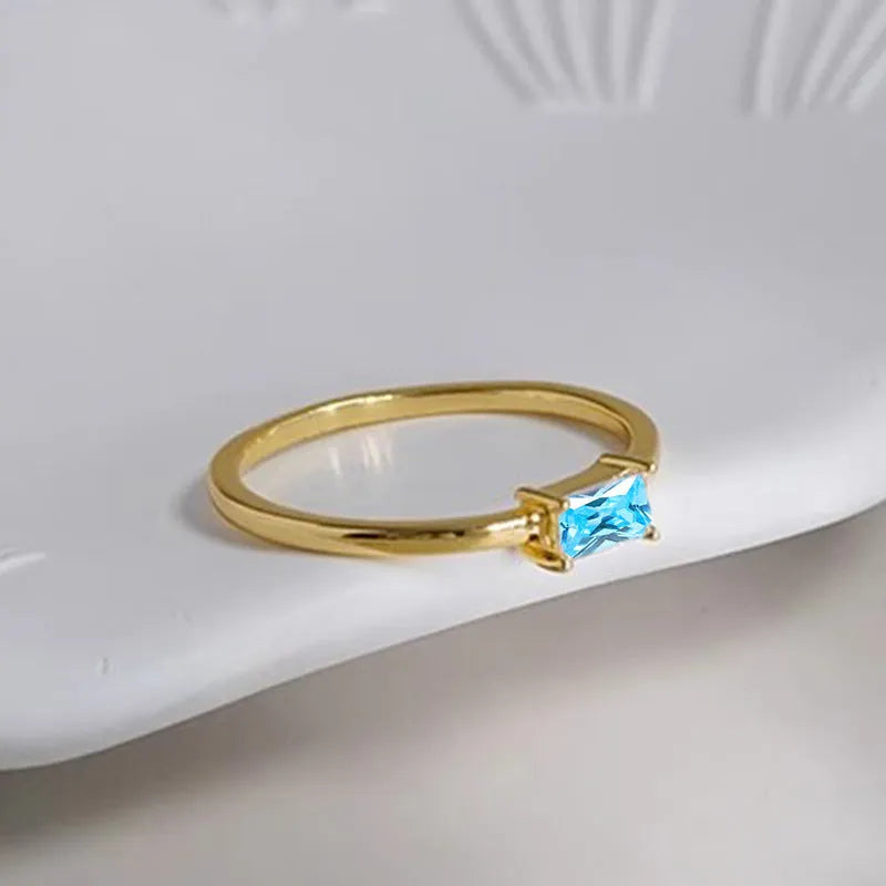 Sapphire blue zircon geometric bracelet ring for women on copper band.