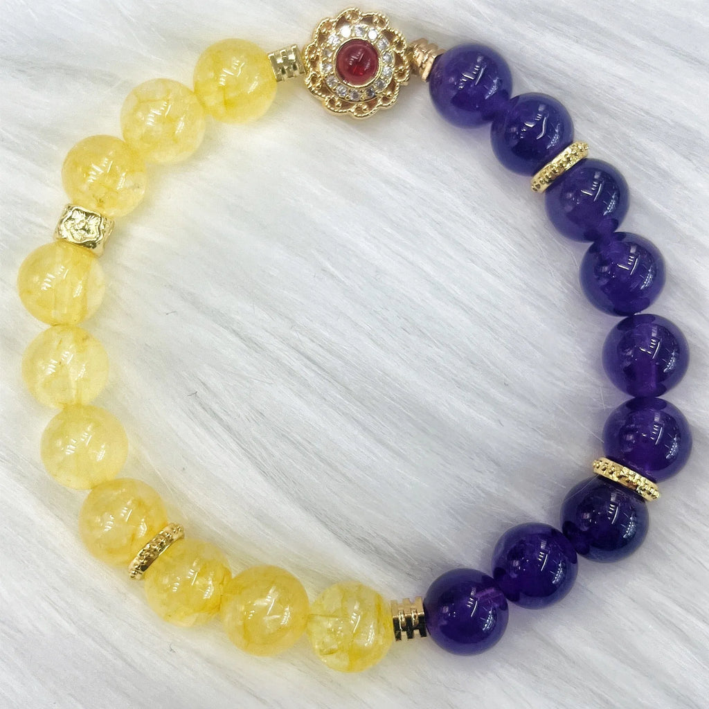 Handmade yellow and purple crystal bracelet for women
