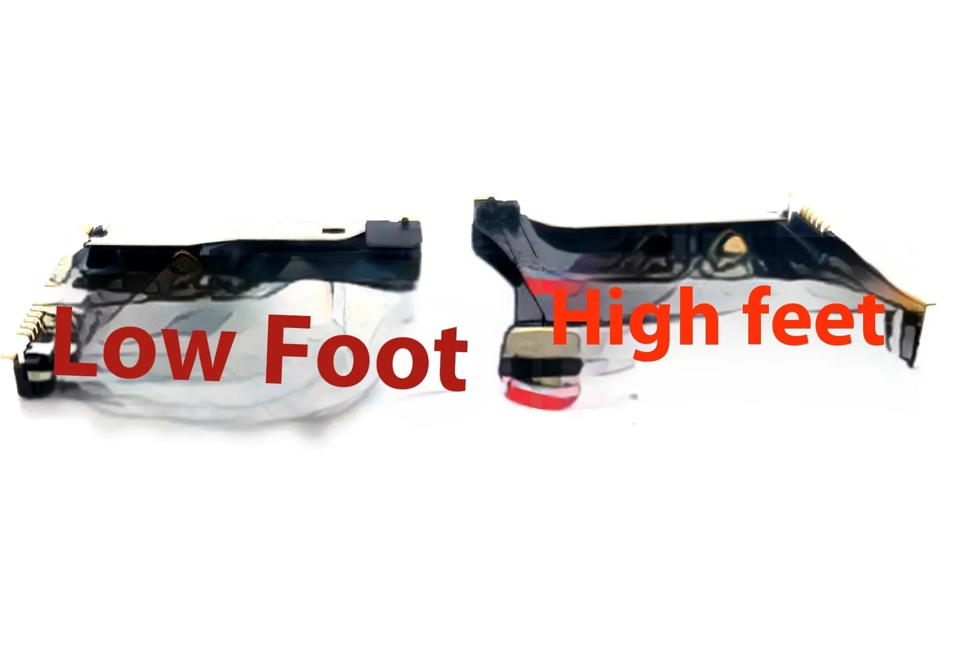 Alloy camera memory card slot replacement component showing high foot and low foot profile options