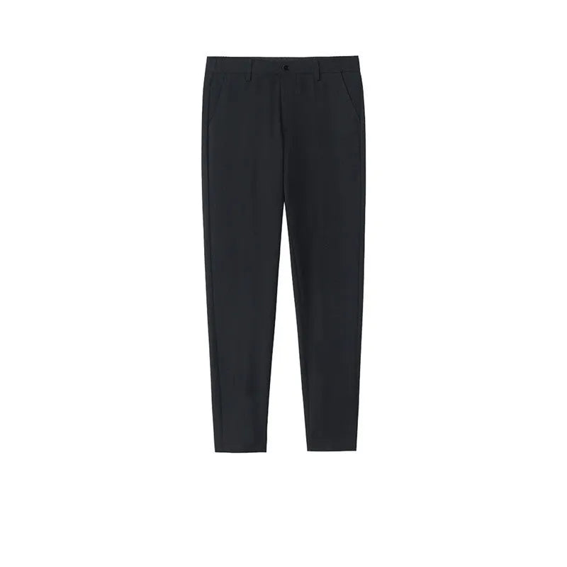 Men's slim loose straight-leg cotton trousers in khaki with a drawstring waist