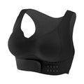 Women's cross-front yoga bra with buckle detail, moulded cups and back shaping design in three colour options