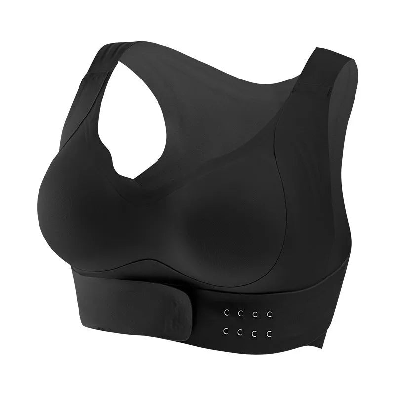 Women's cross-front yoga bra with buckle detail, moulded cups and back shaping design in three colour options