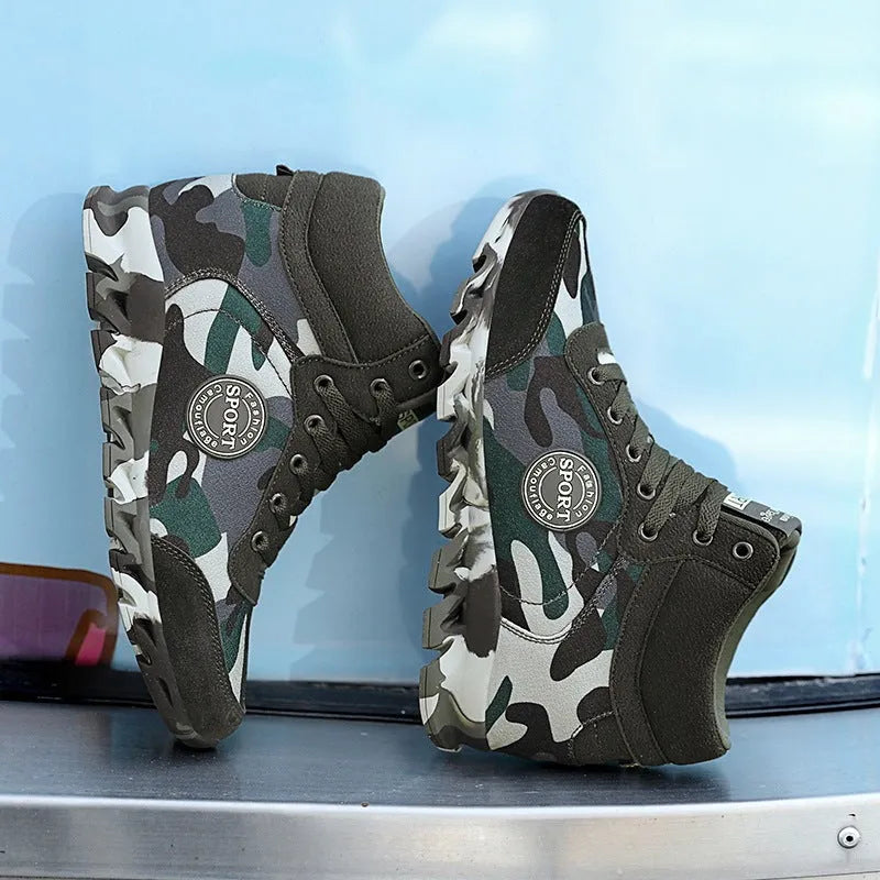 Women's green camouflage canvas sneakers with rubber soles