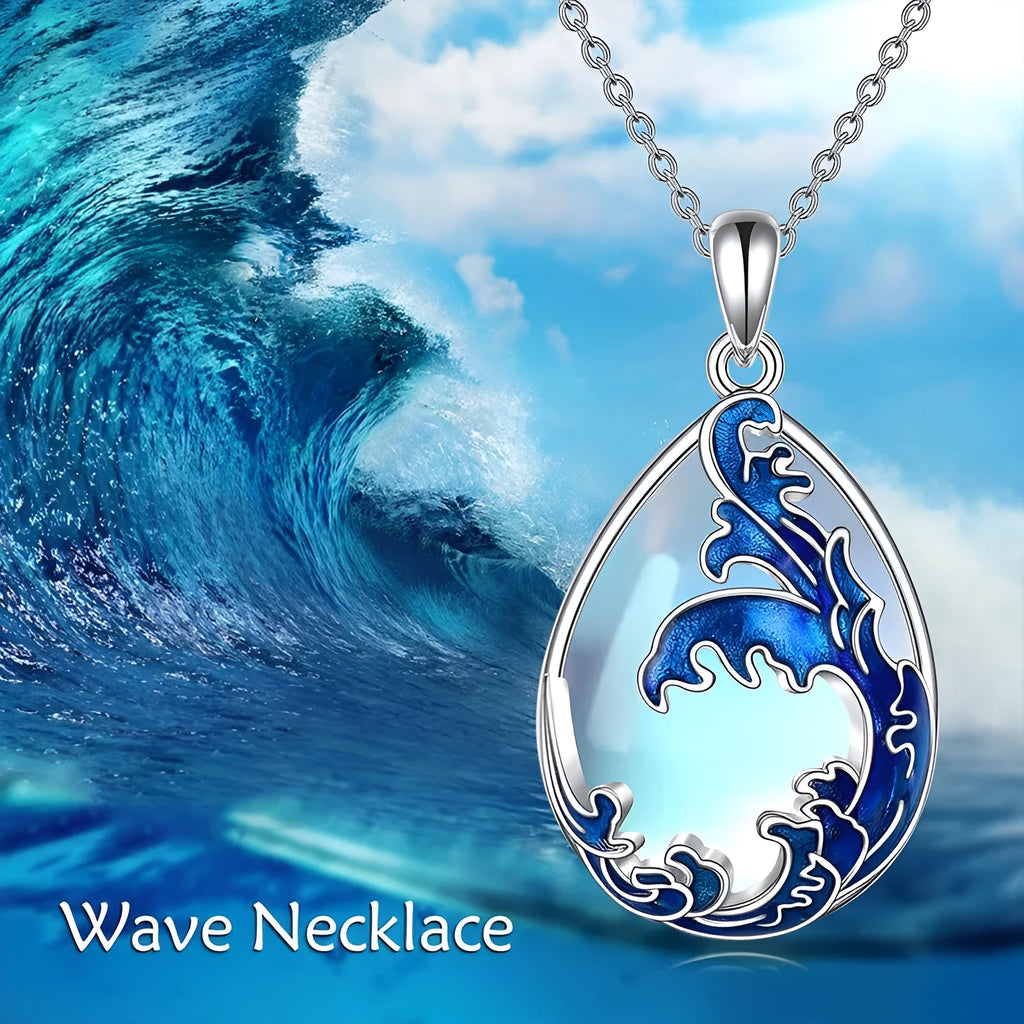 Moonstone blue heart-shaped alloy pendant on a women's necklace.