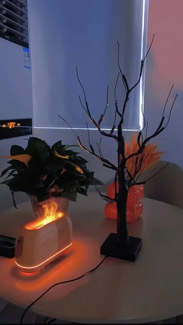 60cm USB birch light with warm white LEDs, black artificial branch on a table