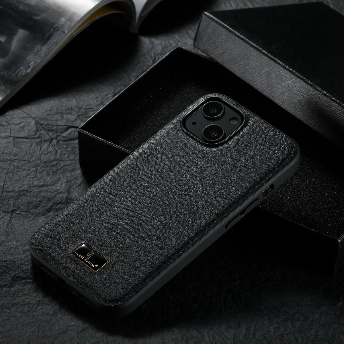 PU leather all-inclusive Samsung phone case in beef tendon black with simple solid colour business style