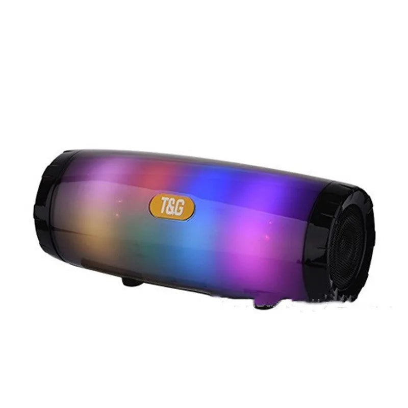 Portable Bluetooth speaker with LED colour lighting in PU leather case, showing compact rectangular design