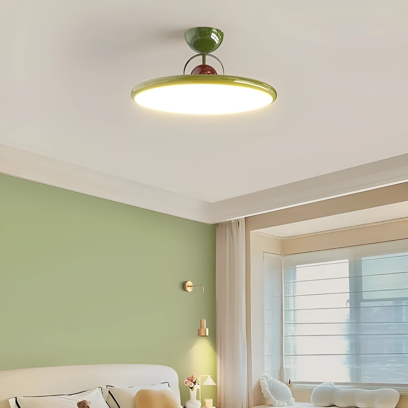 Nordic style smart ceiling light with full spectrum eye protection in a bedroom setting