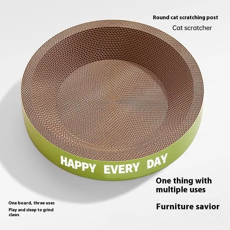 Green round cat nest with integrated sisal rope scratching surface.