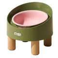 Cat ceramic high foot oblique mouth neck protection bowl with beech wooden feet in blue purple colour