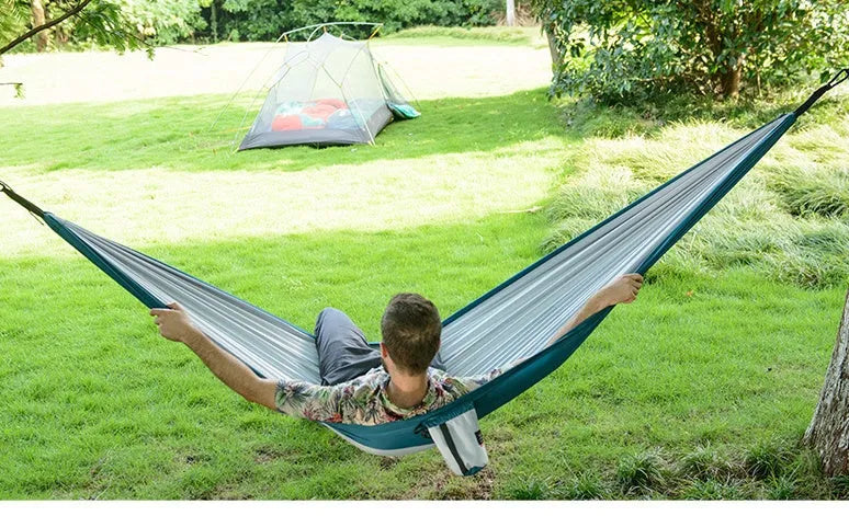 Ultralight double hammock in green 340T pongee with rope and buckle