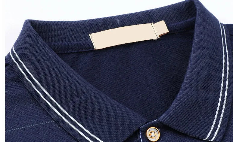 Men's cotton long sleeve striped pullover jumper with lapel collar in green, grey or navy blue
