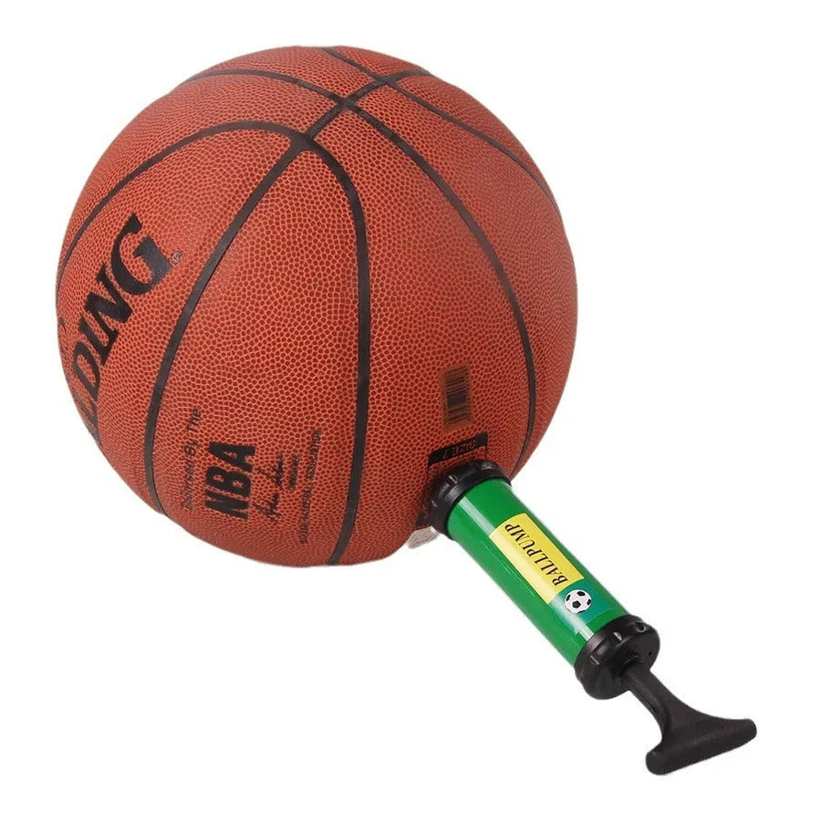 Manual plastic pump for sports balls and balloons in mixed colours with high-pressure charging cylinder