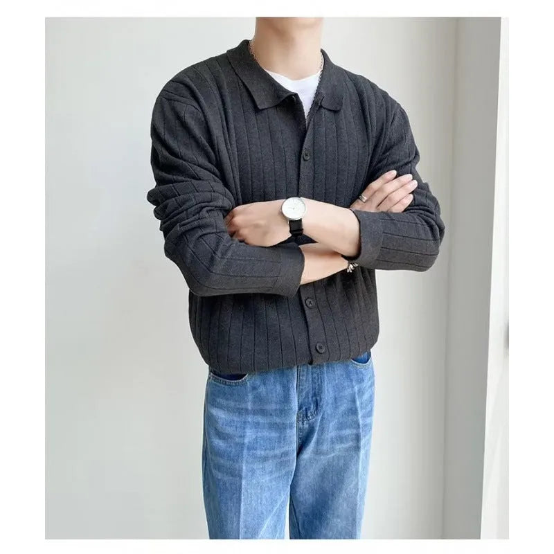Men's casual loose lapel chenille sweater cardigan in green, cotton blend, sizes M to 3XL