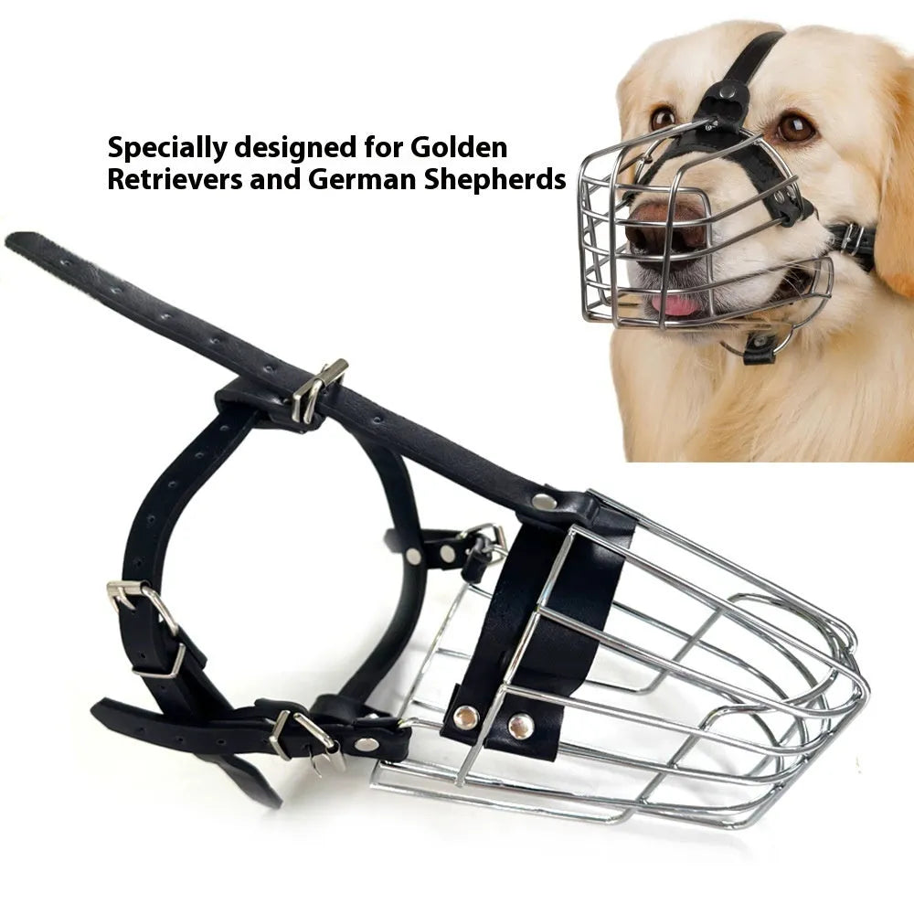 Black metal bar dog muzzle for a golden retriever or German shepherd