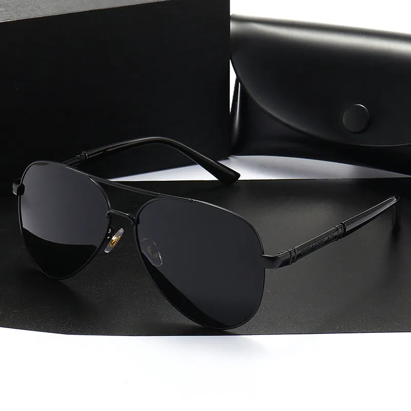 Men's polarized UV400 sunglasses with metal full frame and TAC lenses in black, gold, or silver options
