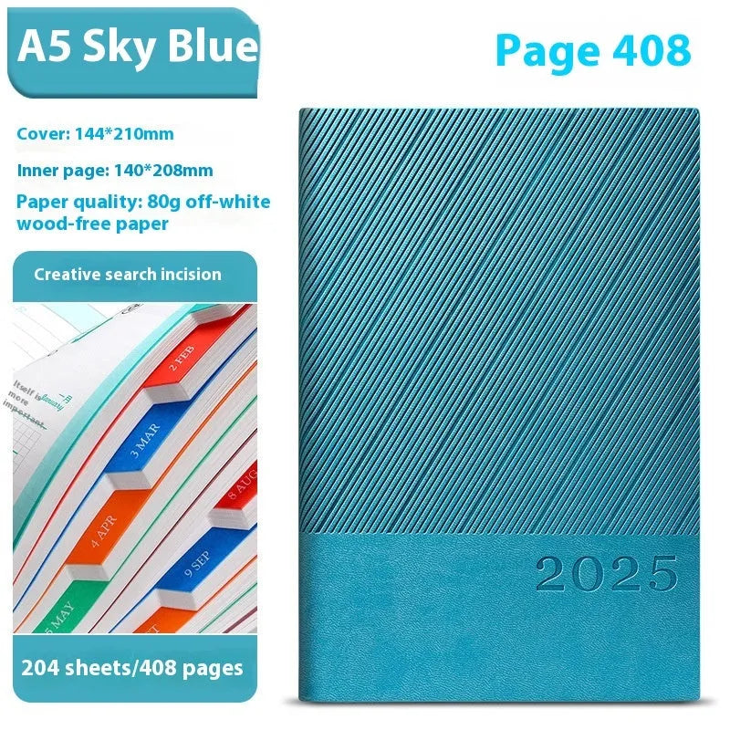 A4 business notepad with PU leather cover showing 204 sheets of 80g wood-free paper