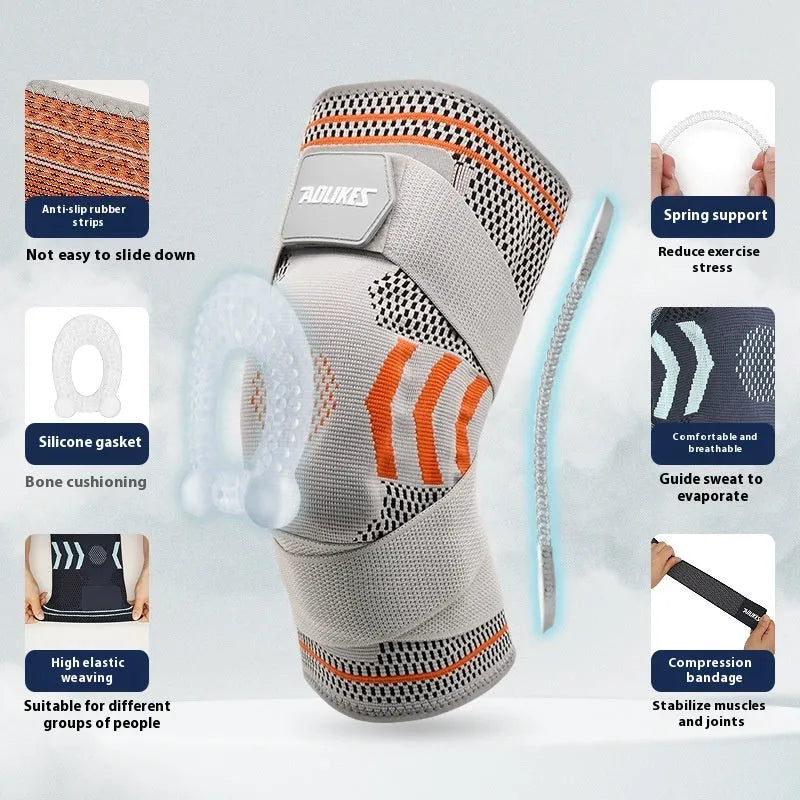 Nylon knee pad leg guard for outdoor exercise cycling running - black and gray single size L