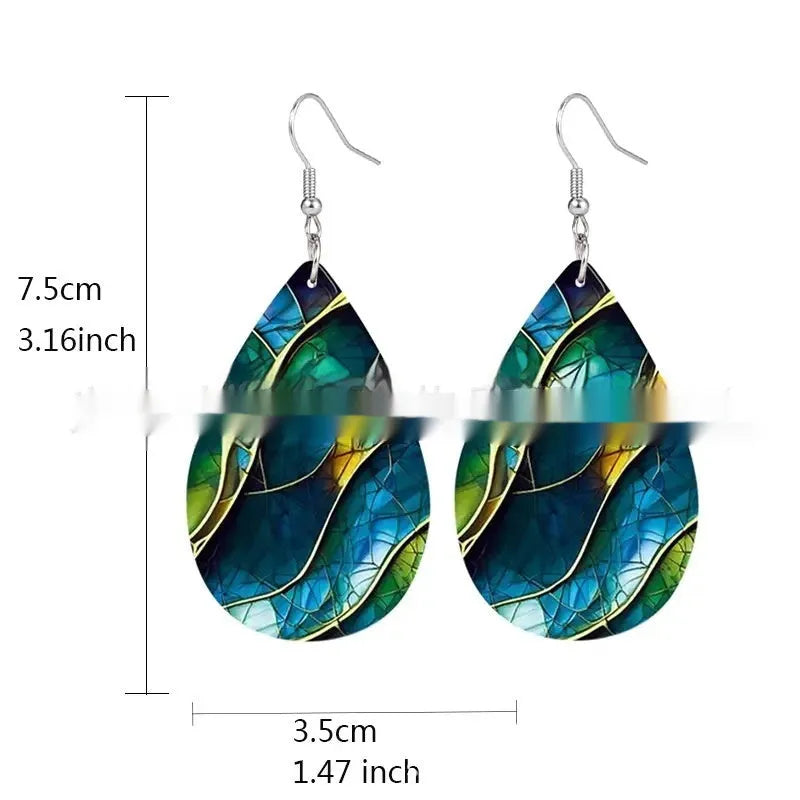 Acrylic flat branch knot drop earrings with printed surface in two style options