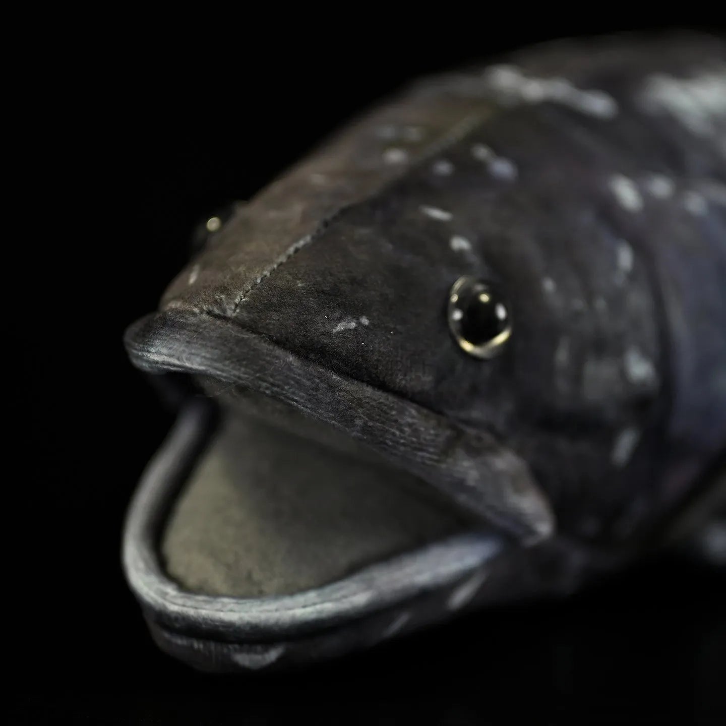 52cm printed coelacanth plush toy in black, made of soft plush and PP cotton filling