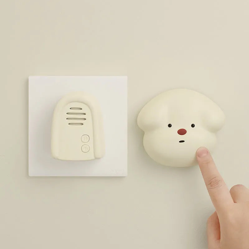 Wireless plug-in beeper doorbell system in milky yellow and white colour options with self-generating transmitter