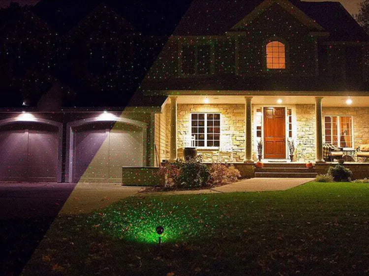 Gypsophila USB laser light Christmas lawn lamp projecting green and red firefly points over grass, IP44 waterproof outdoor garden decoration