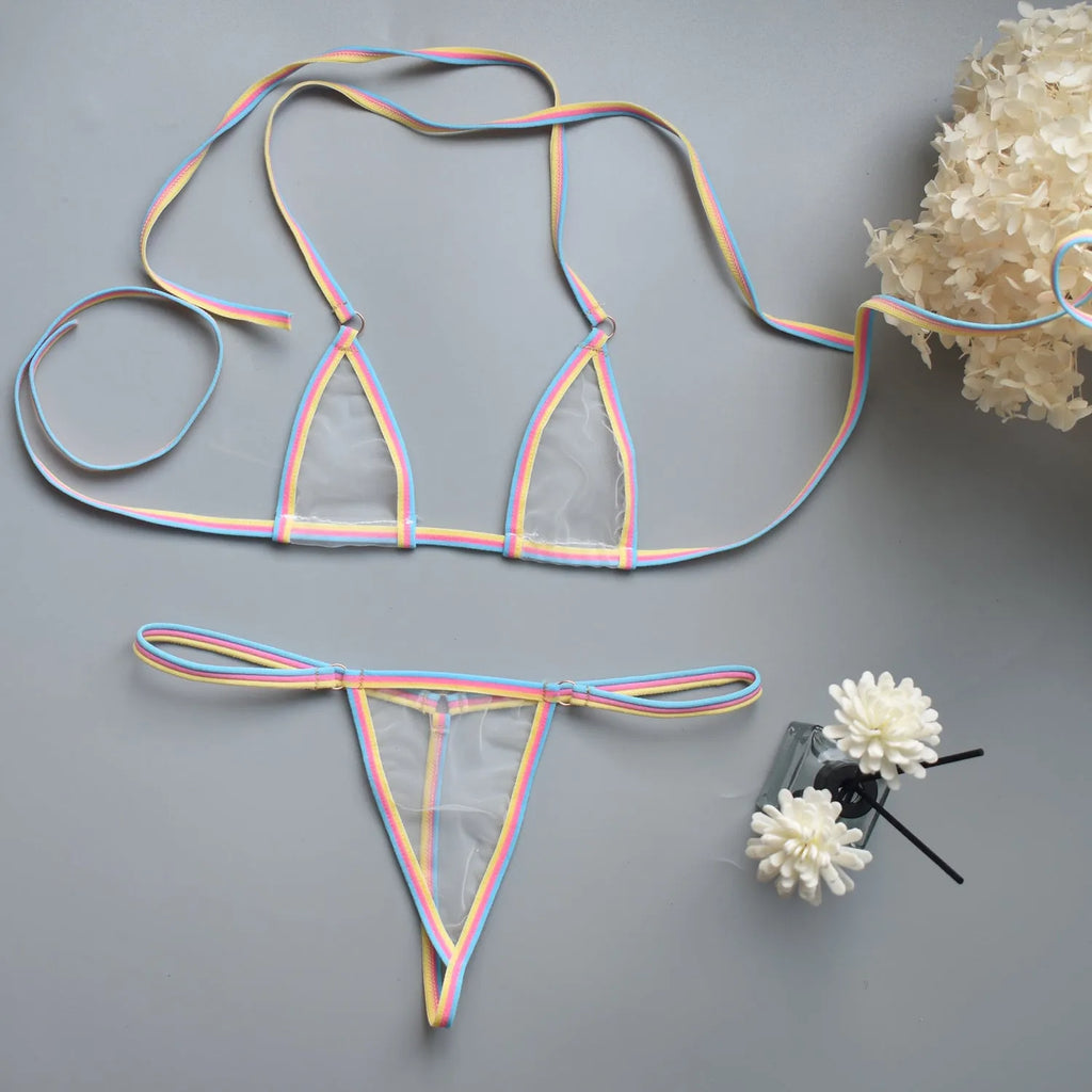 Simple super mini bikini set for women with T-back three-point style in polyester, colour red