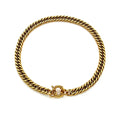 Stainless steel 18K plated gold clavicle necklace with thick encrypted chain and OT buckle on white background