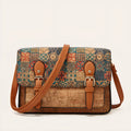 Women's printed PU leather crossbody bag in a floral design, showing single shoulder strap and large compartment.