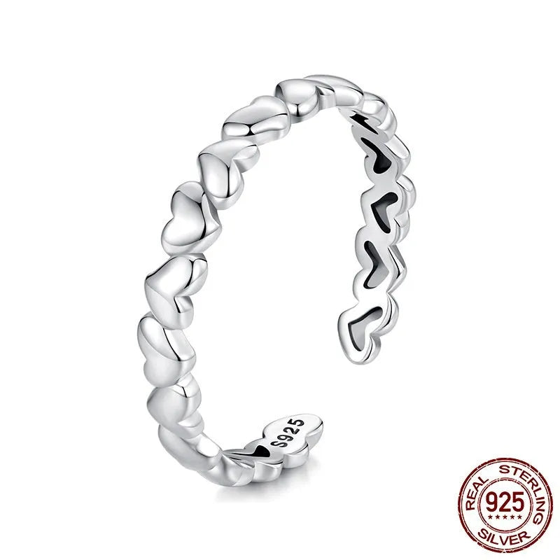 925 sterling silver open ring with loving heart motif in colour BSR655 E, old processing finish