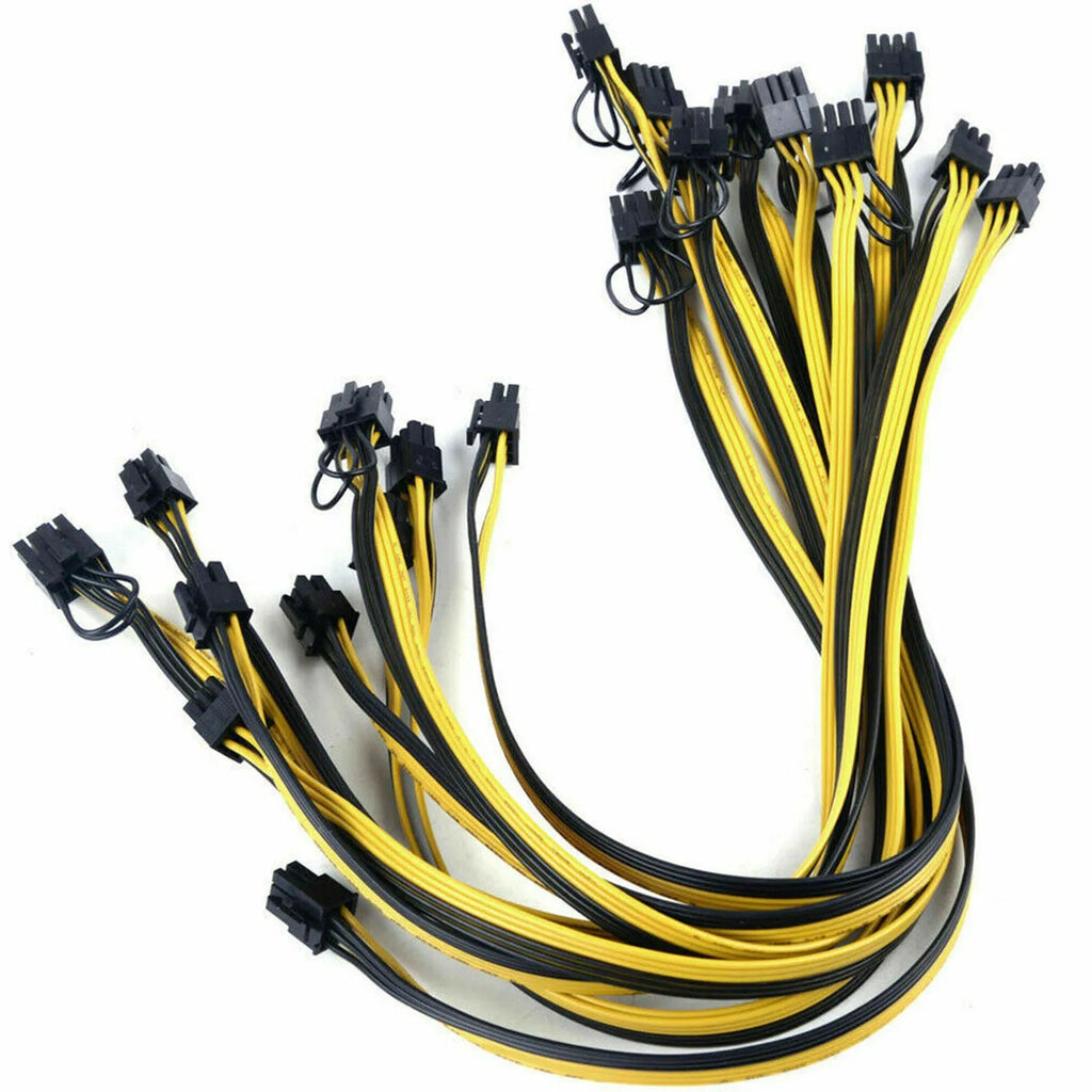 Yellow 6-pin to dual 8-pin graphics card power supply cable, 70cm, with plastic connectors