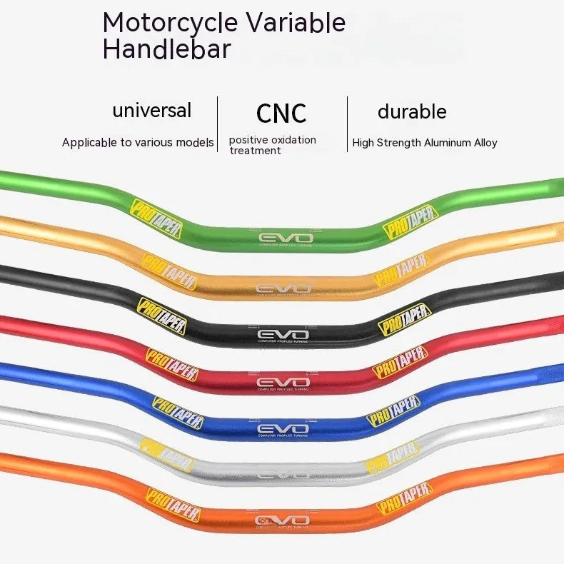Orange EVO style aluminium alloy motorcycle handlebar showing 28mm diameter and width.