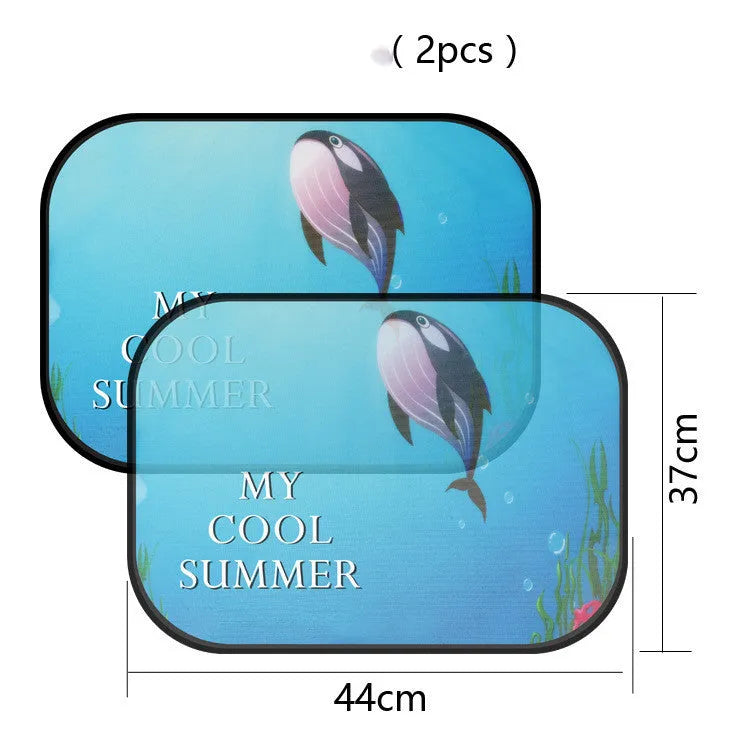 Electrostatic car side window sunshade with character designs for clip-free installation