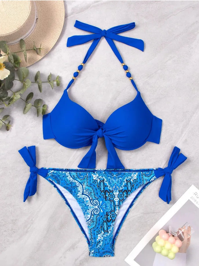 Women's polyester bikini swimsuit two-piece set in multiple colours and sizes
