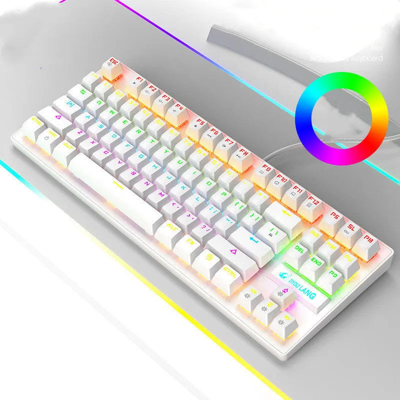 Mechanical gaming keyboard in choice of black, white, pink or blue colours with simple design