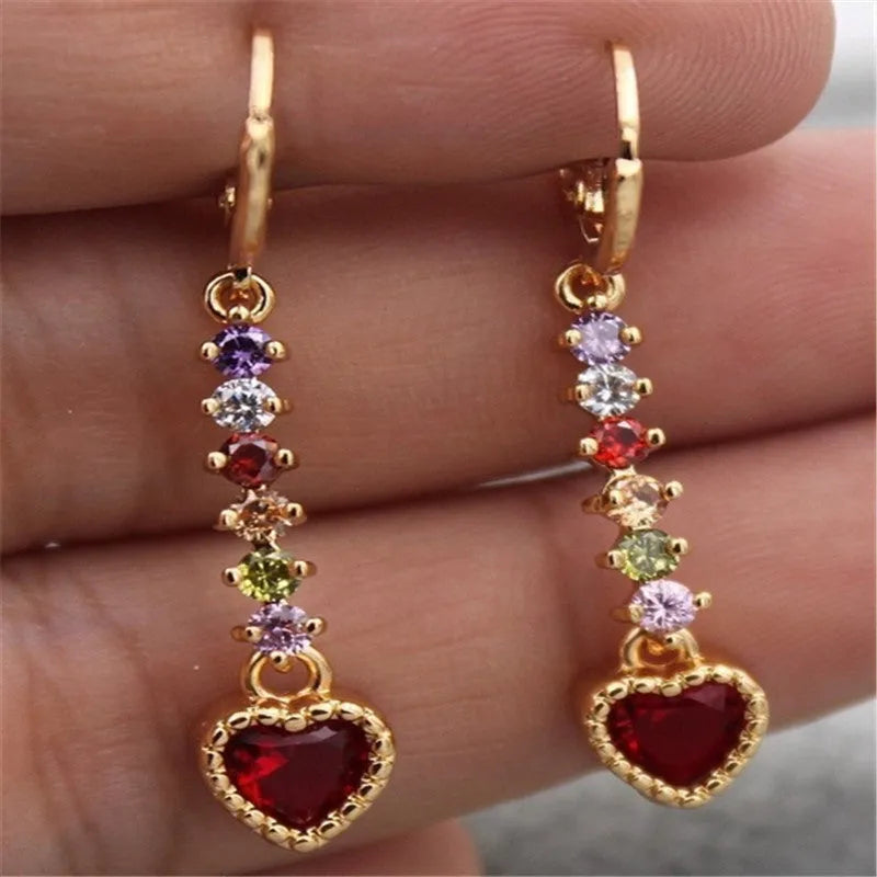 Women's heart-shaped alloy earrings with gold electroplated finish