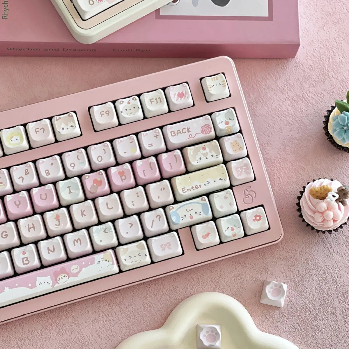Meow Meow Team Height 141 keycap set with colourful five-sided sublimation printing on plastic keycaps