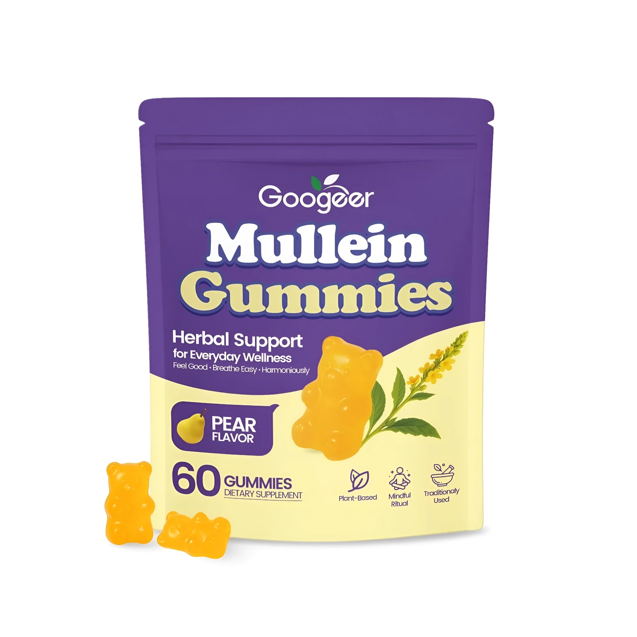 Pack of Mullein Gummies dietary supplement soft candies containing verbena officinalis extract.